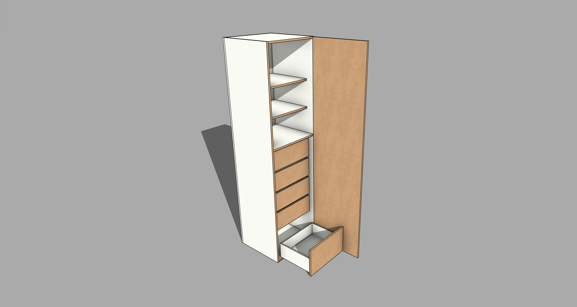 FRM_TDF_5DRW_SHELVES_R [ 5 DRAWERS, 2 SHELVES, RH DOOR]
