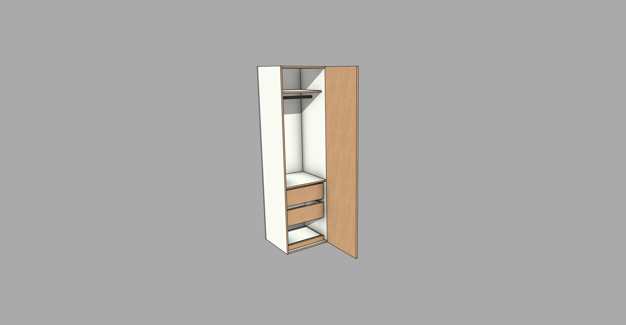 FRM_TDF_2DRW1TRAY HANGING [ 2DRAWERS, 1 TRAY, HANGING, RH HINGED]